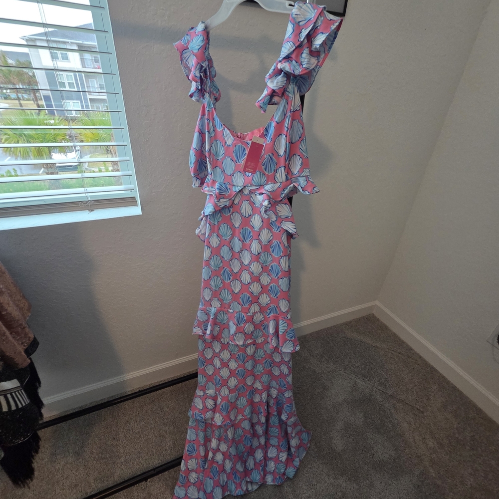 Simply Southern Elegant Pink and Blue Ruffle Dress